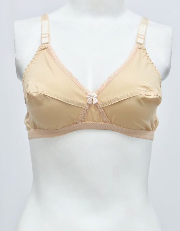 Cotton Woven Fabric Crossover Skin Colored Bra