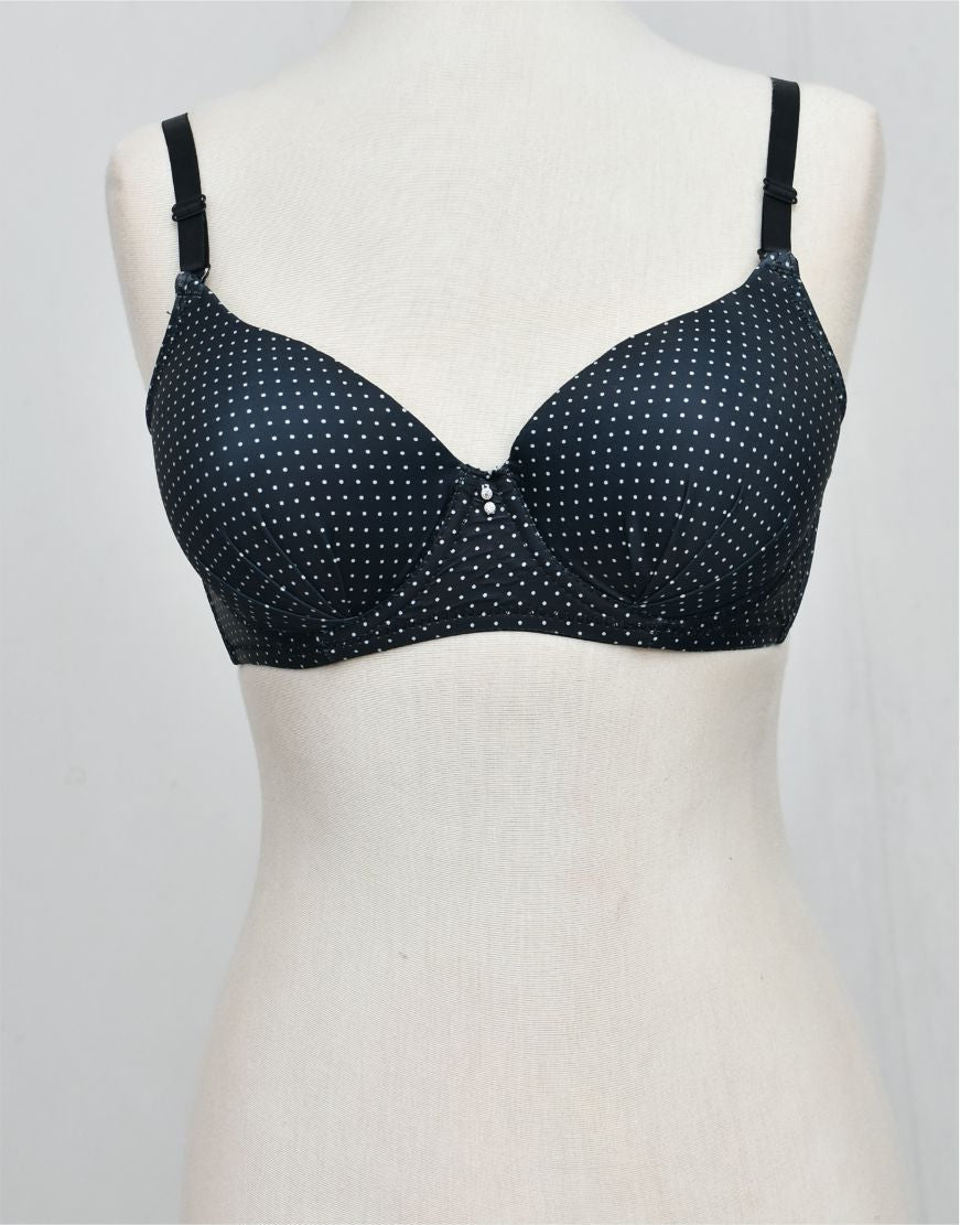 Dots Print Double Padded Bra  with Removable Straps