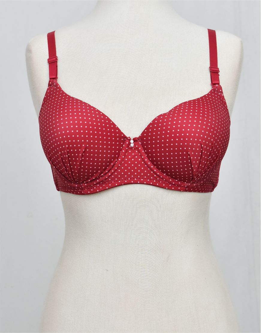 Dots Print Double Padded Bra  with Removable Straps