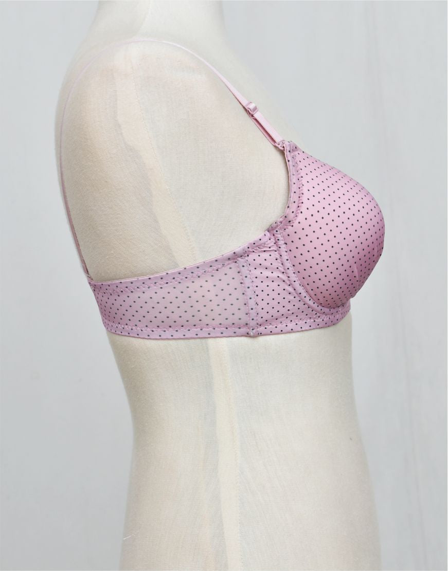 Dots Print Double Padded Bra  with Removable Straps