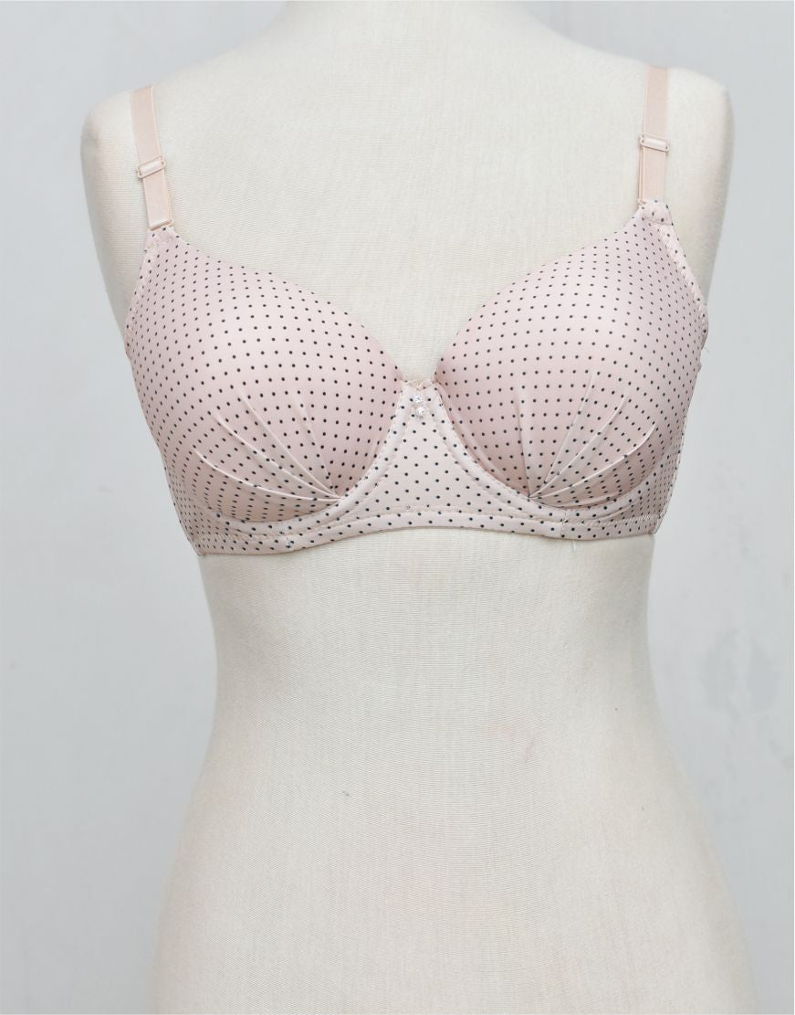 Dots Print Double Padded Bra  with Removable Straps