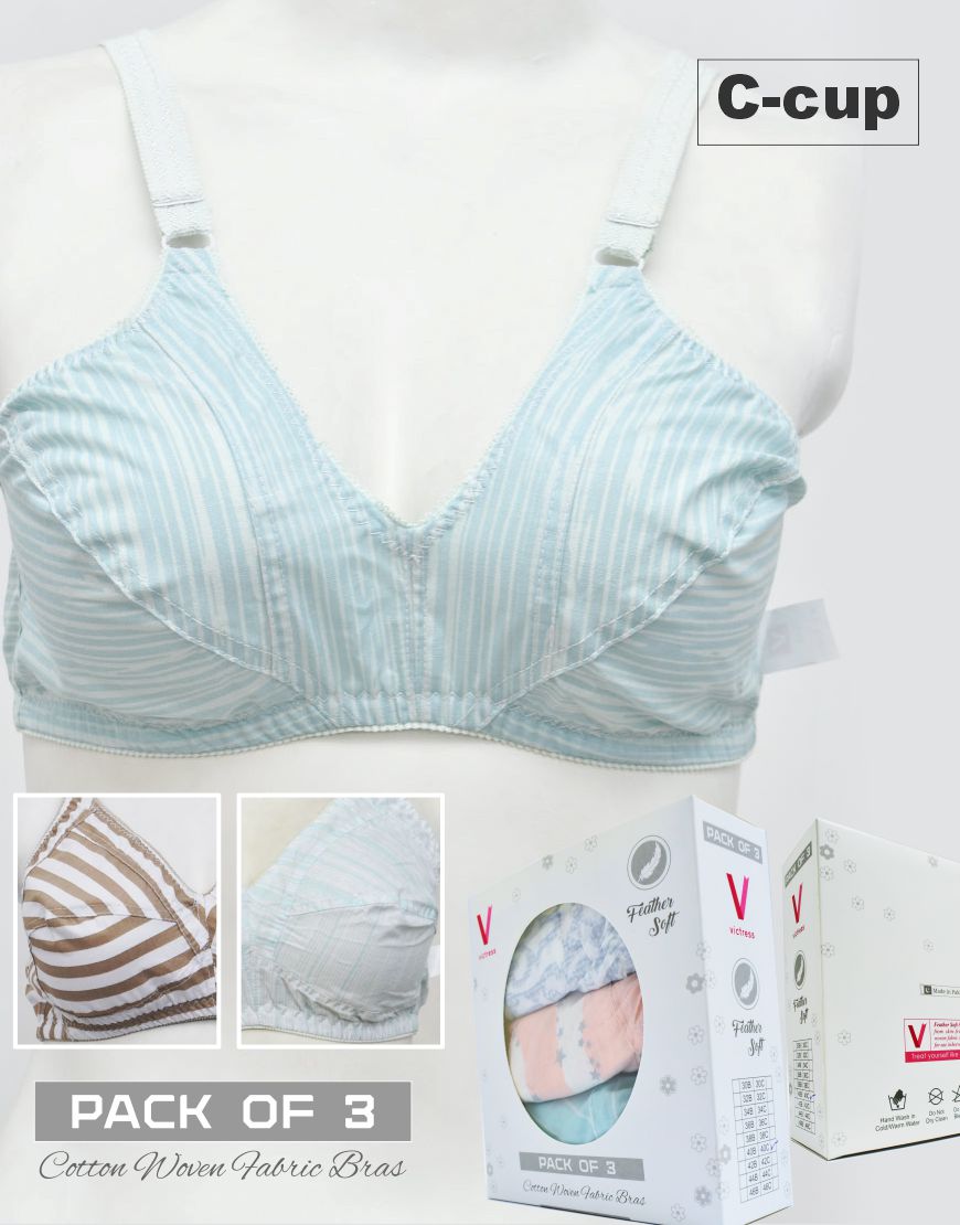Pack of 3 Printed Cotton Woven Fabric Bras FN139 (Non-Padded, Non Wired)