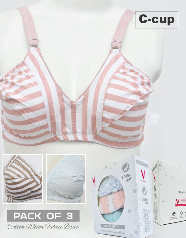Pack of 3 Printed Cotton Woven Fabric Bras FN141 (Non-Padded, Non Wired)