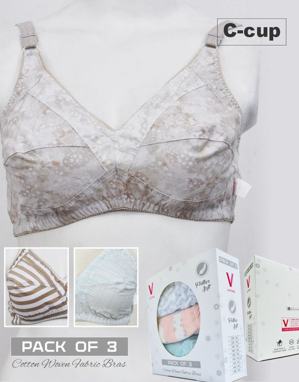 Pack of 3 Printed Cotton Woven Fabric Bras FN143 (Non-Padded, Non Wired)
