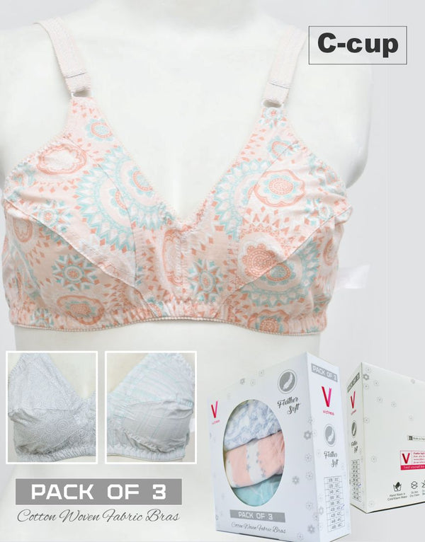 Pack of 3 Printed Cotton Woven Fabric Bras FN144 (Non-Padded, Non Wired)