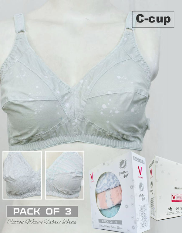 Pack of 3 Printed Cotton Woven Fabric Bras FN145 (Non-Padded, Non Wired)