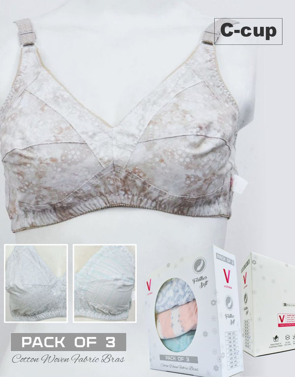 Pack of 3 Printed Cotton Woven Fabric Bras FN146 (Non-Padded, Non Wired)