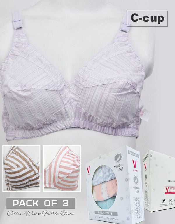 Pack of 3 Printed Cotton Woven Fabric Bras FN147 (Non-Padded, Non Wired)