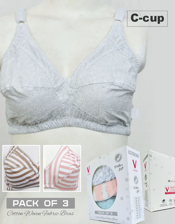 Pack of 3 Printed Cotton Woven Fabric Bras FN148 (Non-Padded, Non Wired)