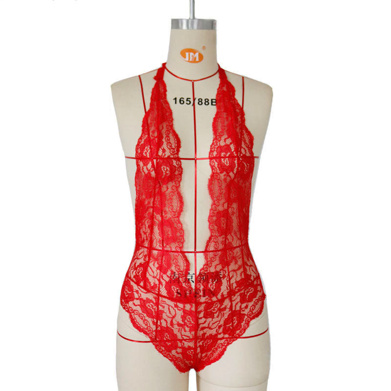 Bareback Deep V Neck Lace Bodysuit