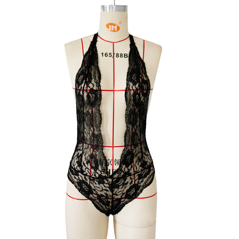 Bareback Deep V Neck Lace Bodysuit
