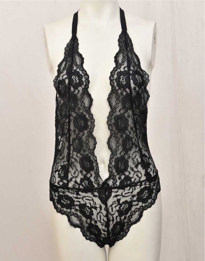 Bareback Deep V Neck Lace Bodysuit