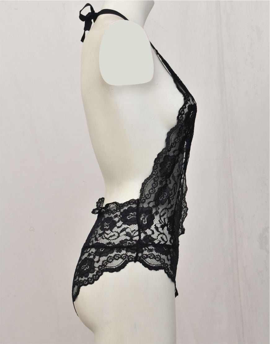 Bareback Deep V Neck Lace Bodysuit