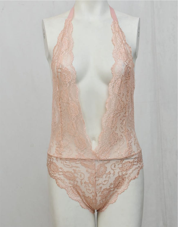 Bareback Deep V Neck Lace Bodysuit