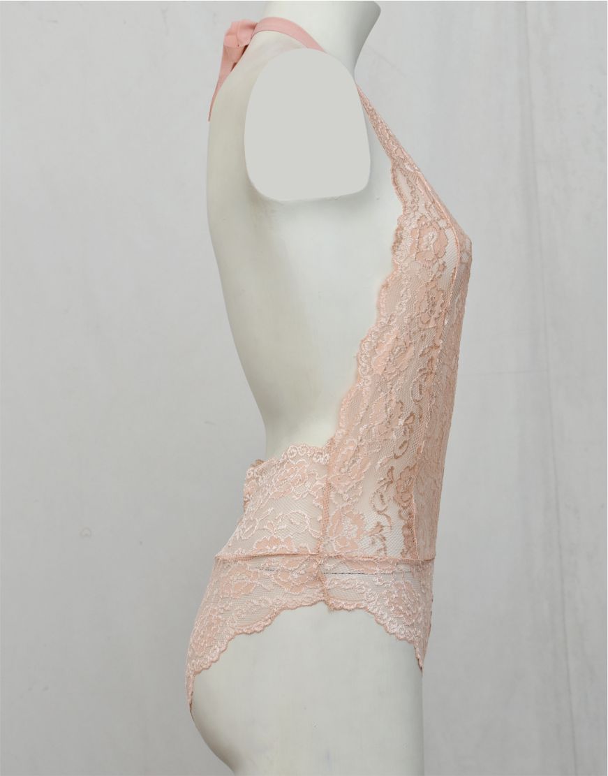 Bareback Deep V Neck Lace Bodysuit