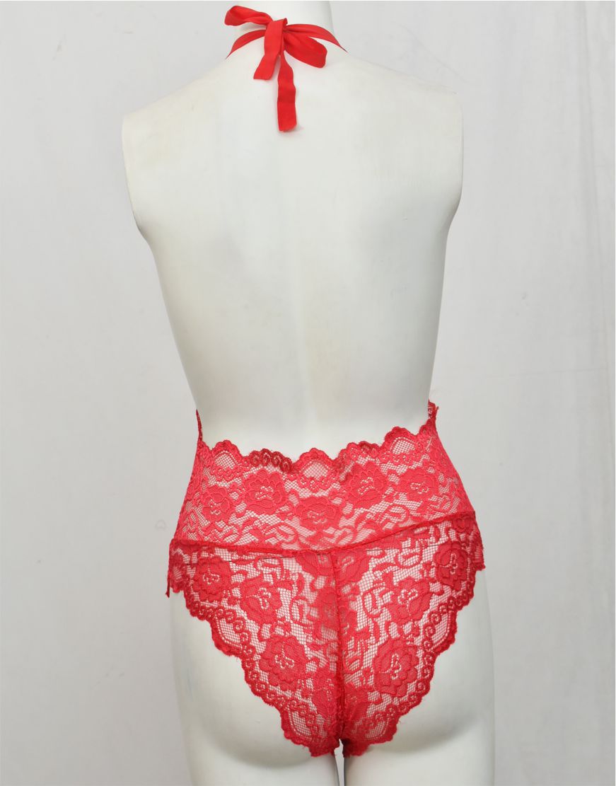 Bareback Deep V Neck Lace Bodysuit