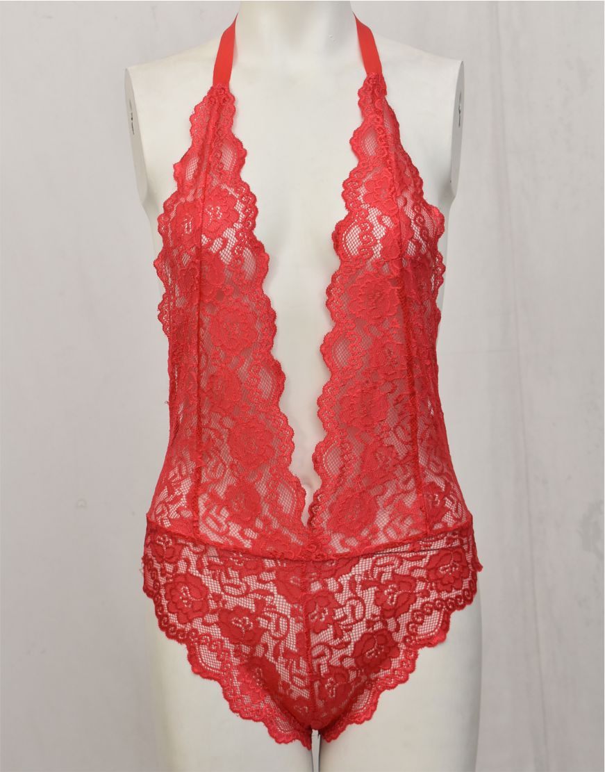 Bareback Deep V Neck Lace Bodysuit
