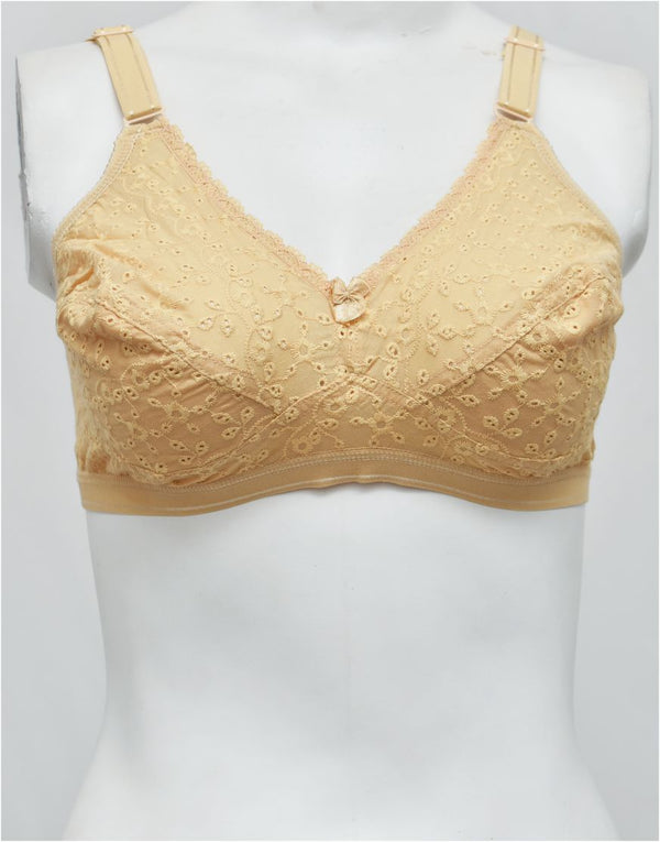 Premium Quality Summer Cotton Woven Embroidered Daisy D-Cup Bra