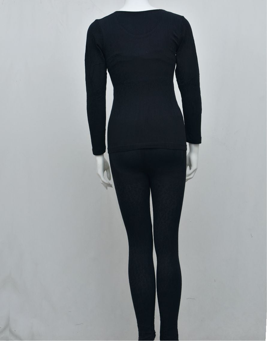 Women's Premium Full Body Warmer Thermal Suite Skintight Stretchable Innerwear Winter Warm Long Johns - Black