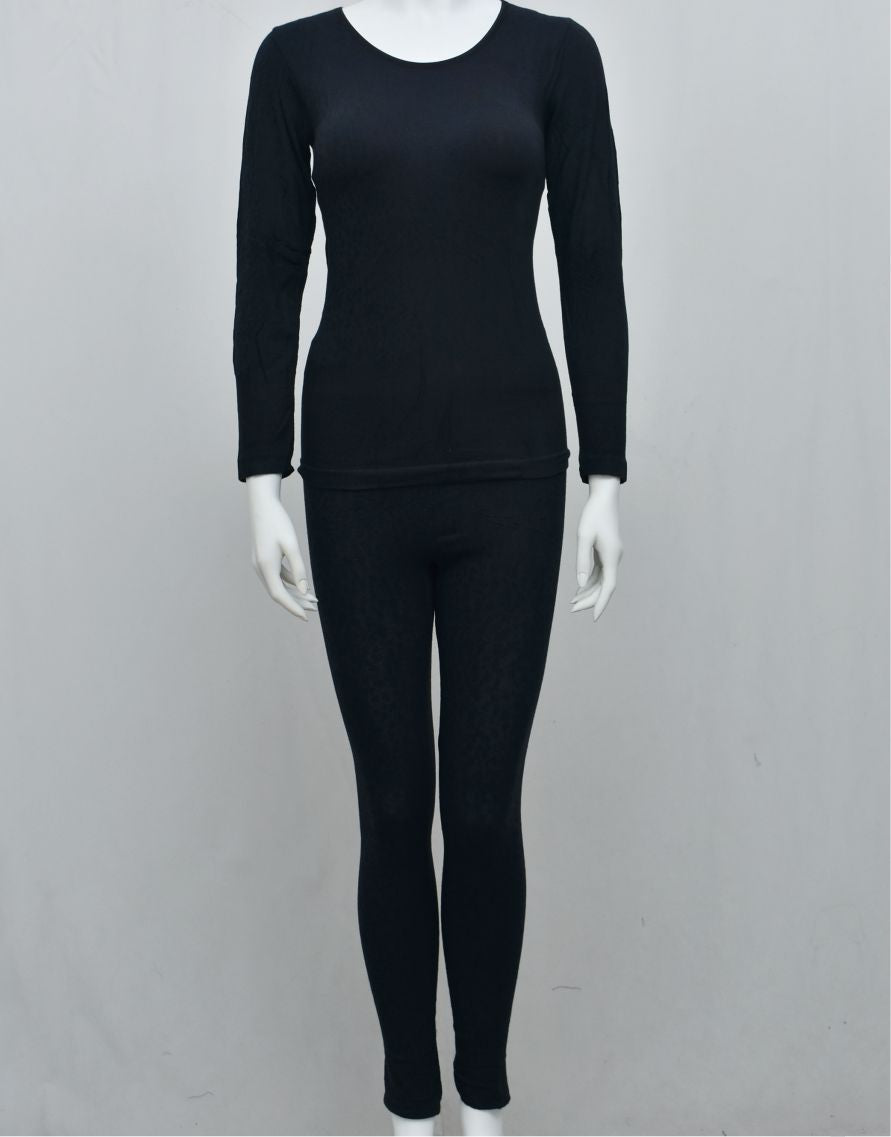 Women's Premium Full Body Warmer Thermal Suite Skintight Stretchable Innerwear Winter Warm Long Johns - Black