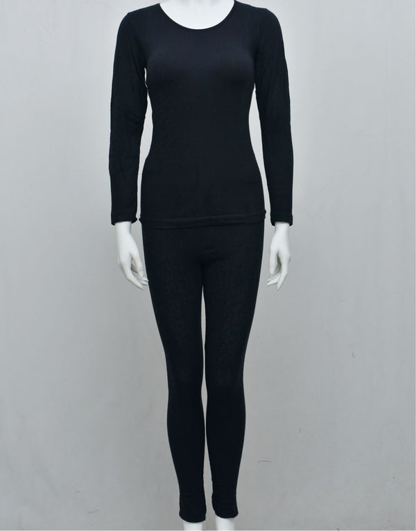 Women's Premium Full Body Warmer Thermal Suite Skintight Stretchable Innerwear Winter Warm Long Johns - Black