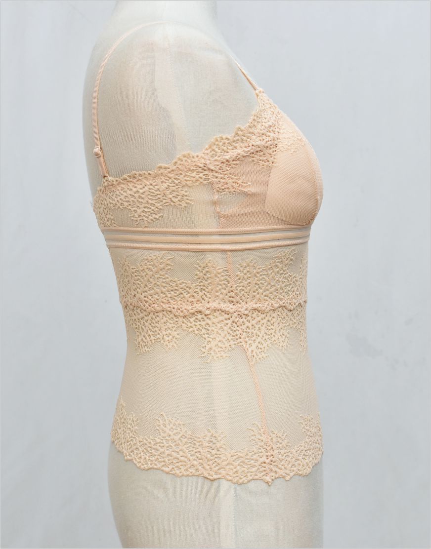 Body Hugging Stylish Net Camisole with Removable Pads & Strap Adjusters