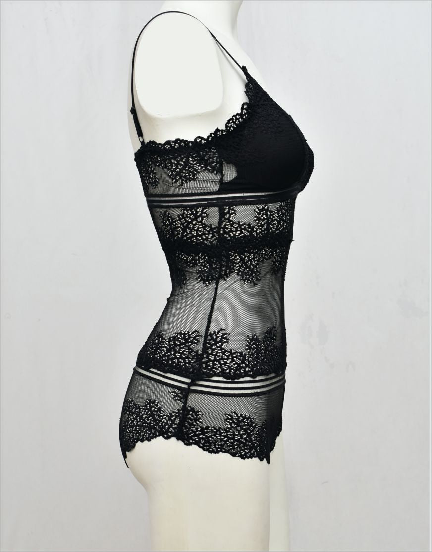 Stylish Body Hugging See-through Net Cami Set