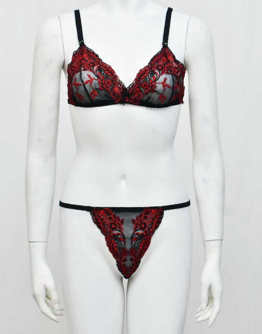Intimate Wear Embroidered See-through Bra Panty Set