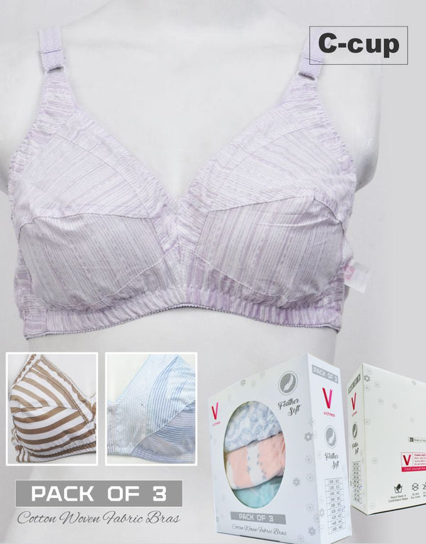 Pack of 3 Printed Cotton Woven Fabric Bras FN136 (Non-Padded, Non Wired)