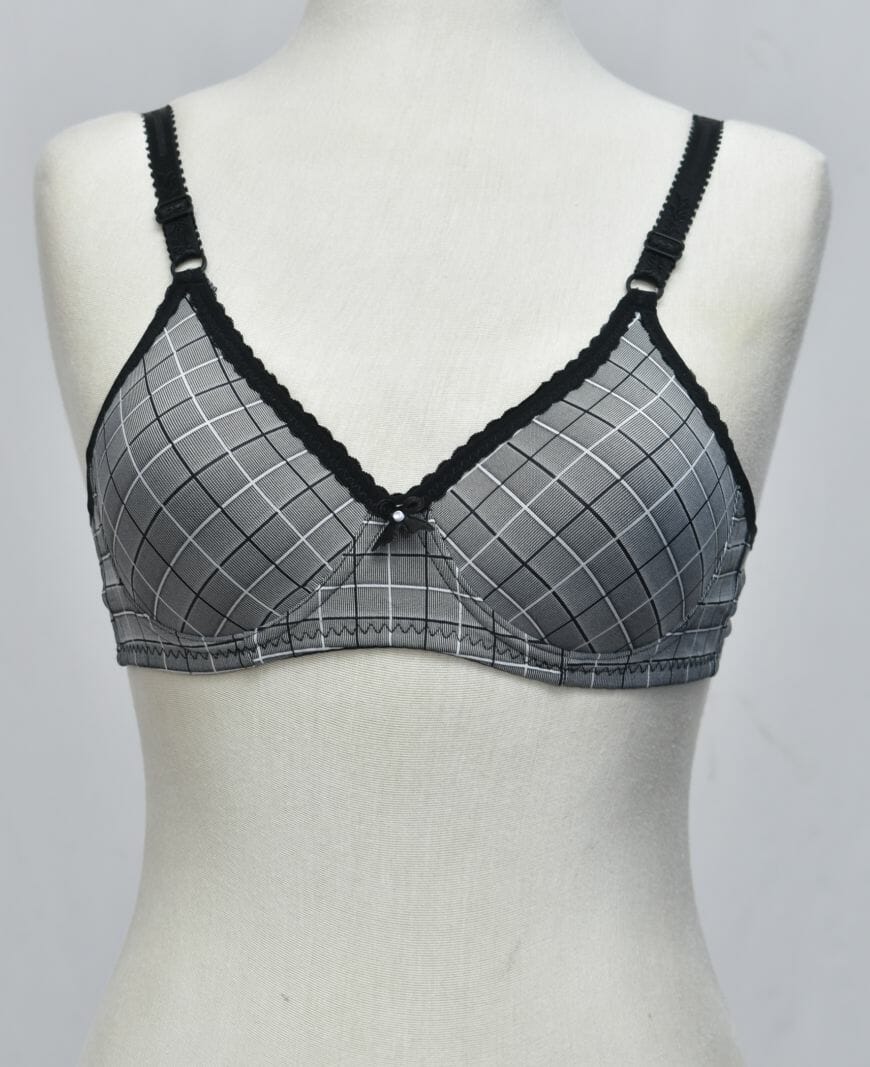 Glossy Check Print Girl Bra