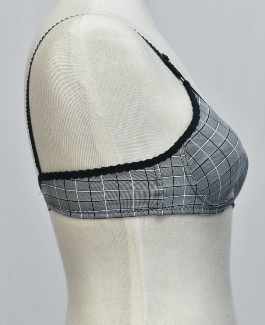 Glossy Check Print Girl Bra