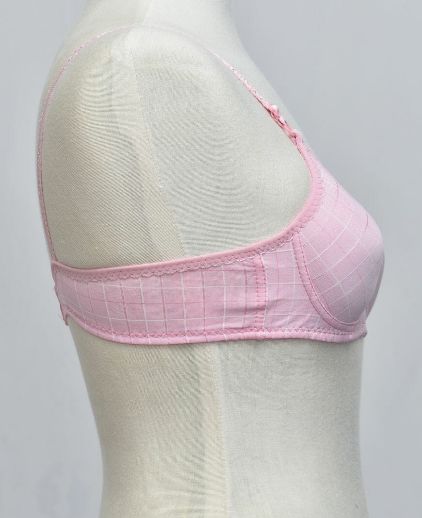 Glossy Check Print Girl Bra