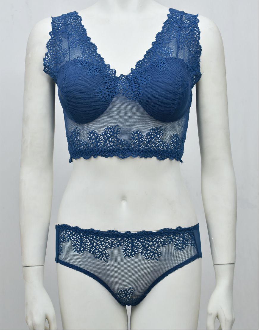 Stylish Crop Top Blouse-Bra & Panty See-through Set