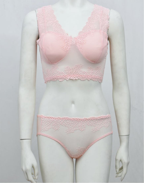 Stylish Crop Top Blouse-Bra & Panty See-through Set