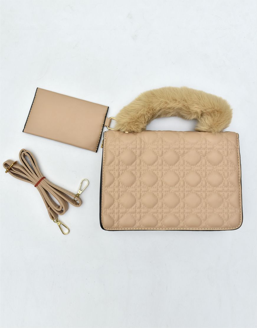 Glamorous Handbag with Fur Handle