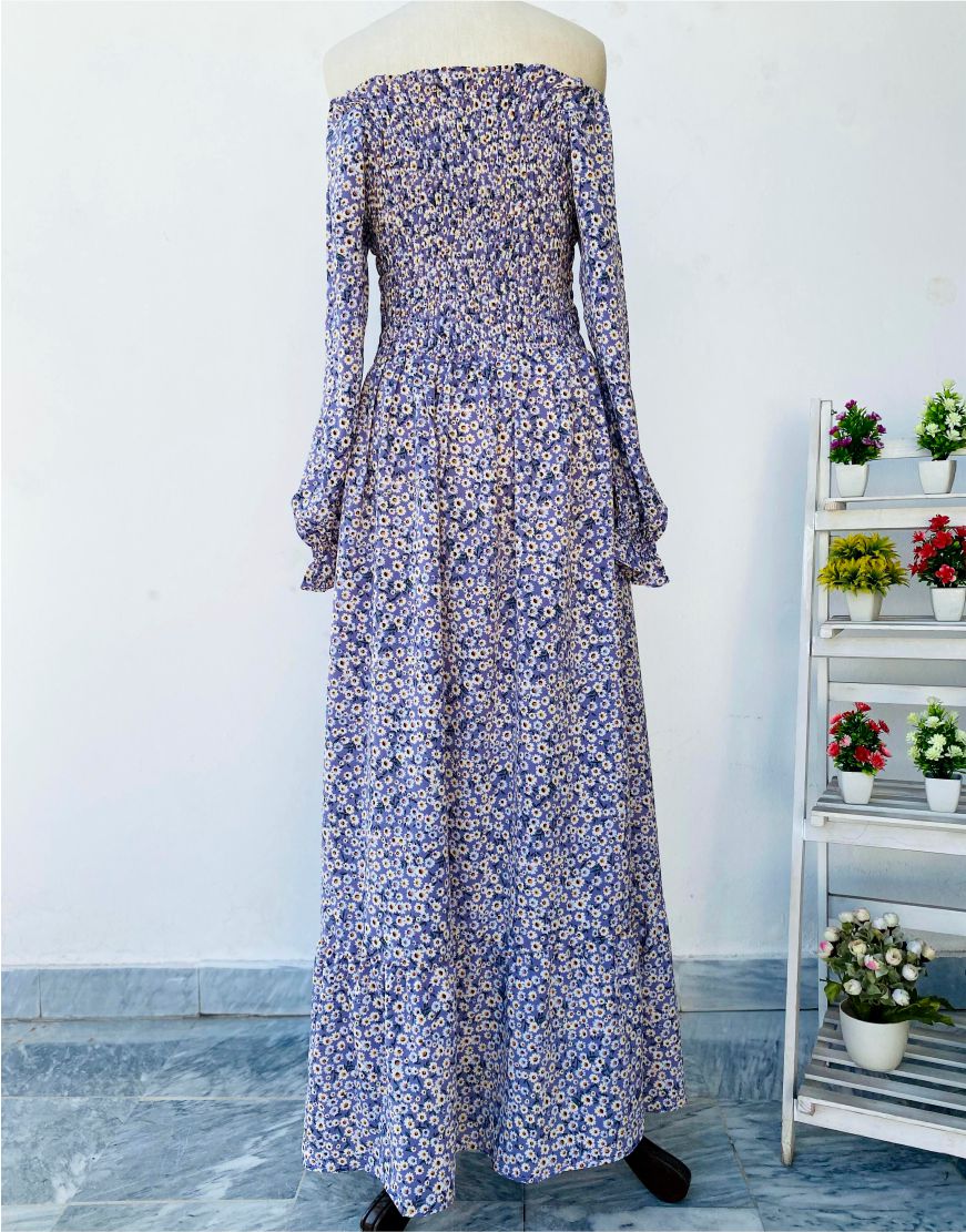 Smoked Georgette Tiny Flowers Print Maxi