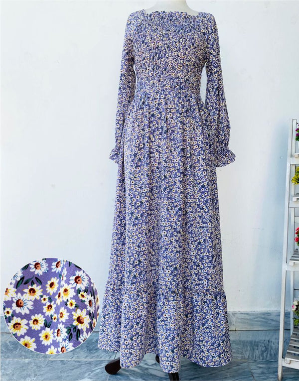 Smoked Georgette Tiny Flowers Print Maxi