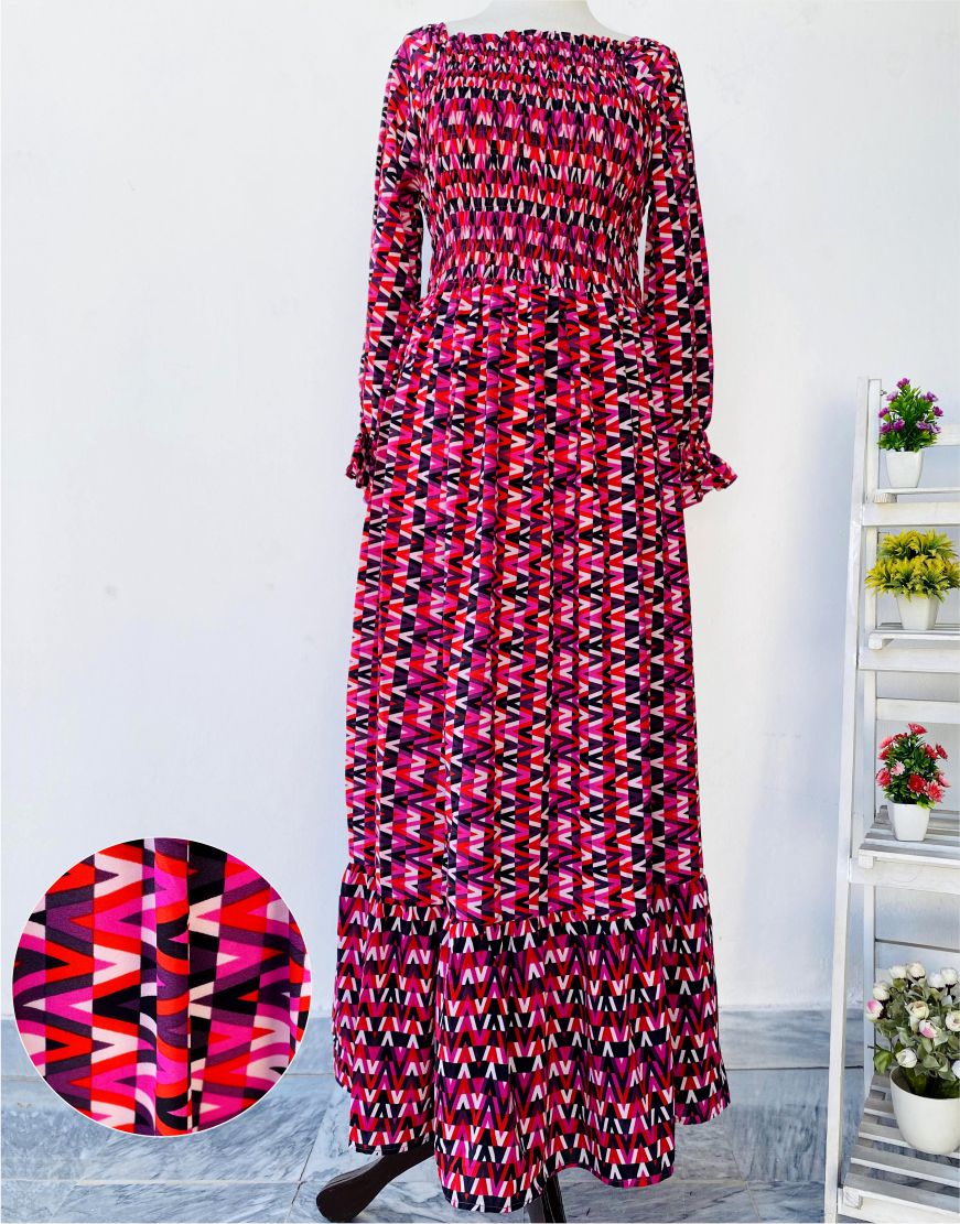 Zigzag Print Smoked Georgette Maxi