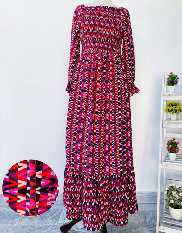 Zigzag Print Smoked Georgette Maxi