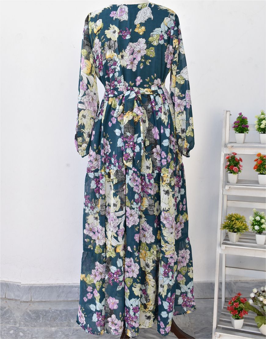 Chiffon Floral Print Maxi With Lining