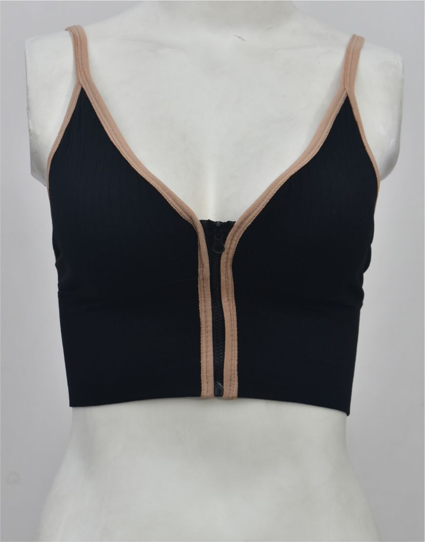Front Zipper Crop Top Bra