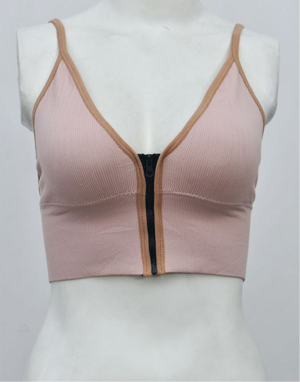 Front Zipper Crop Top Bra