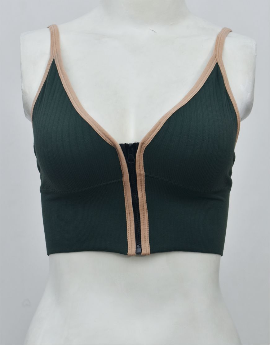 Front Zipper Crop Top Bra