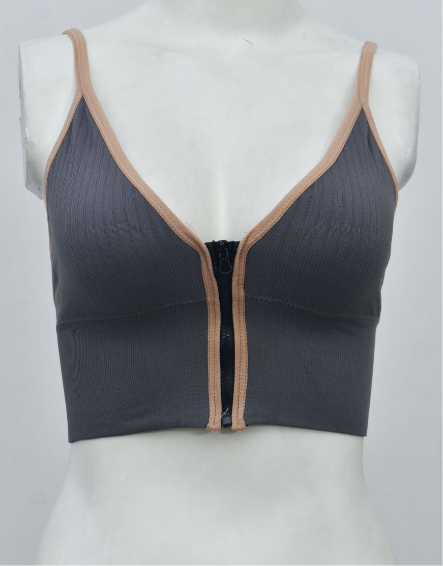 Front Zipper Crop Top Bra