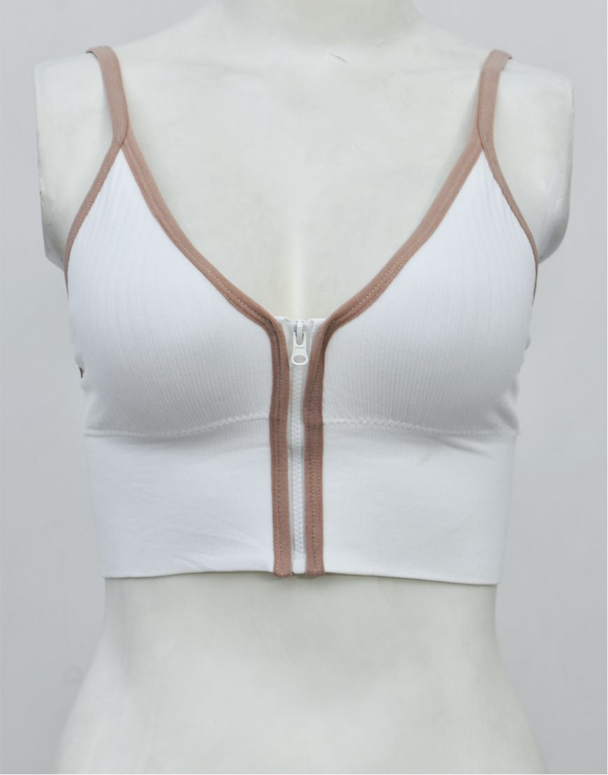 Front Zipper Crop Top Bra