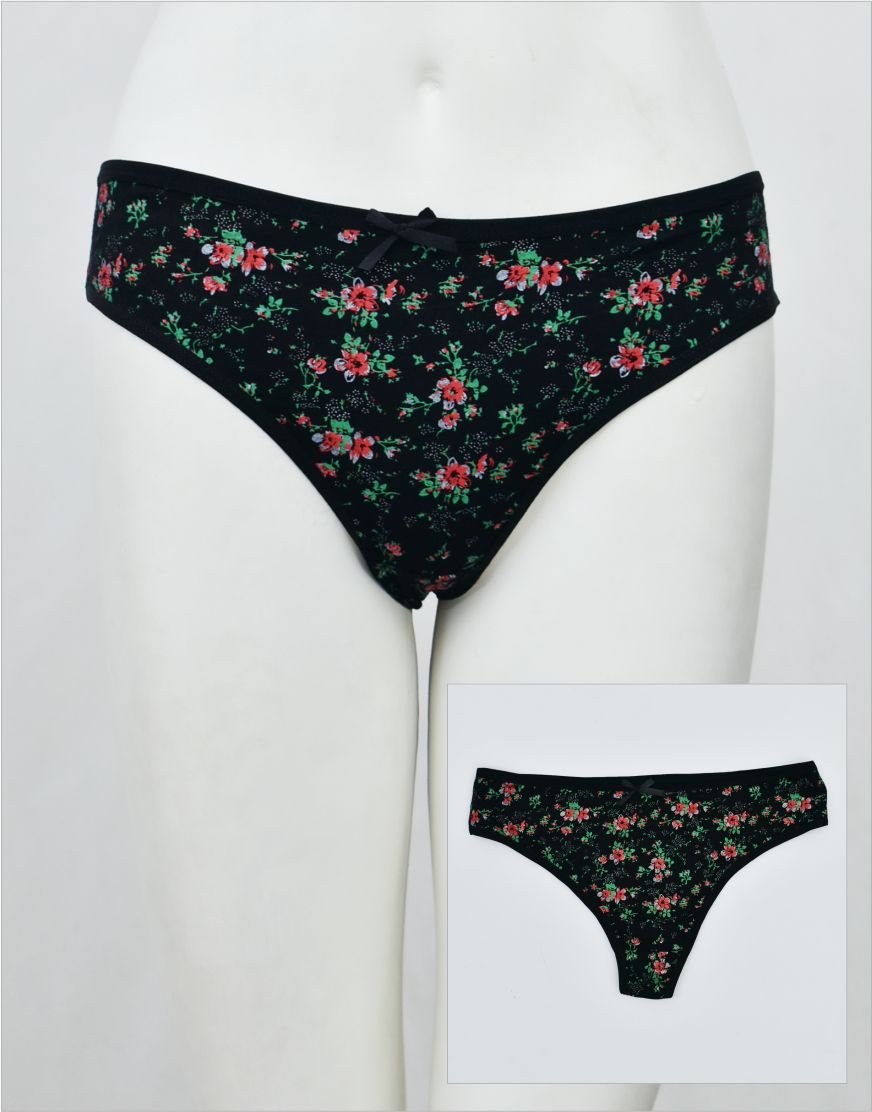 Floral Print Stretchable Cotton Thong Panty (Waist: 26" to 38")