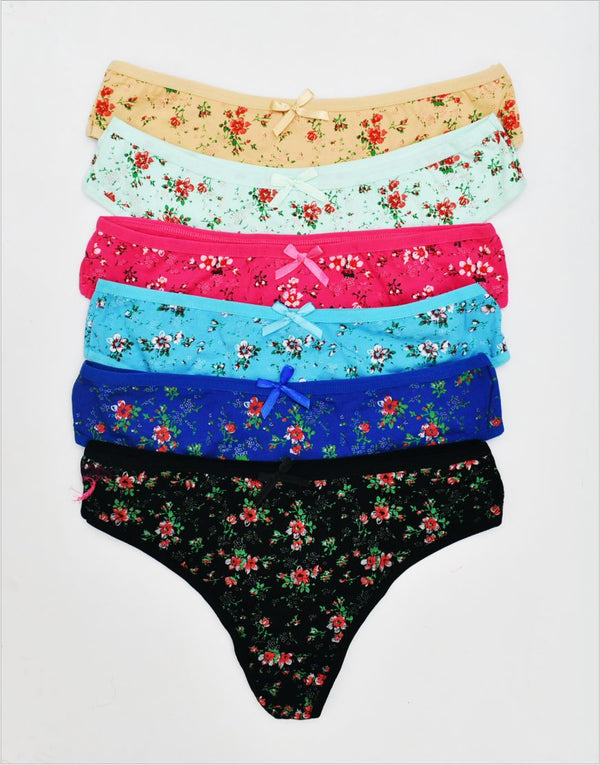 Floral Print Stretchable Cotton Thong Panty (Waist: 26" to 38")