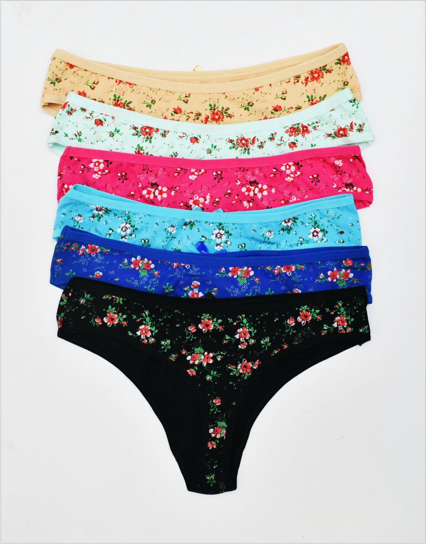 Floral Print Stretchable Cotton Thong Panty (Waist: 26" to 38")
