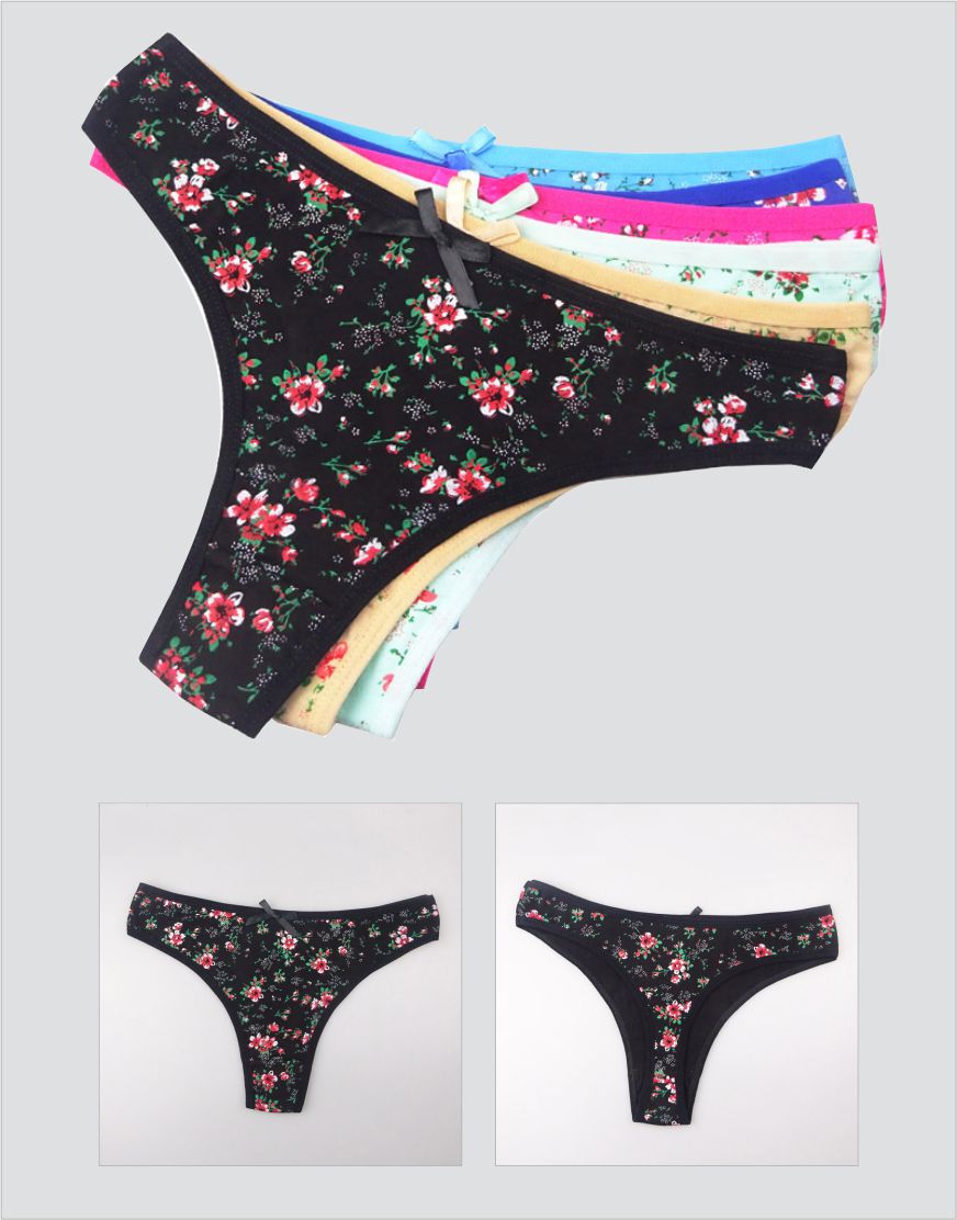 Floral Print Stretchable Cotton Thong Panty (Waist: 26" to 38")